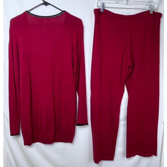 Cruz Natori Women's M/L Red 2 Piece Lounge Sleep Set Sweater Cropped Pants - Picture 12 of 12